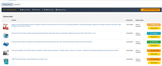 Vine-Reviewer extension widget on the Amazon review form